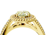 Yellow gold Fancy Yellow Oval Cut Halo Diamond Ring with Beaded Split Shank and Four-Prong Setting_4