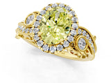 Yellow gold Fancy Yellow Oval Cut Halo Diamond Ring with Milgrain and Bezel Accents on a Split Shank Band_14