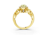Yellow gold Fancy Yellow Oval Cut Halo Diamond Ring with Milgrain and Bezel Accents on a Split Shank Band_16