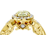 Yellow gold Fancy Yellow Oval Cut Halo Diamond Ring with Milgrain and Bezel Accents on a Split Shank Band_17