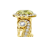 Yellow gold Fancy Yellow Oval Cut Halo Diamond Ring with Milgrain and Bezel Accents on a Split Shank Band_18