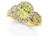 Yellow gold Fancy Yellow Oval Cut Halo Diamond Ring with Milgrain and Bezel Accents on a Split Shank Band_25