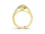Yellow gold Fancy Yellow Oval Cut Halo Diamond Ring with Pavé Band and Three-Prong Setting_3