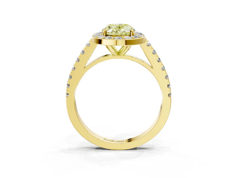 Yellow gold Fancy Yellow Oval Cut Halo Diamond Ring with Pavé Band and Three-Prong Setting_3
