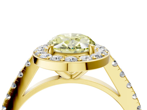 Yellow gold Fancy Yellow Oval Cut Halo Diamond Ring with Pavé Band and Three-Prong Setting_4