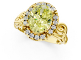 Yellow gold Fancy Yellow Oval  Cut Halo Diamond Ring with Scrollwork Band and Four-Prong Setting_134
