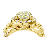 Yellow gold Fancy Yellow Oval  Cut Halo Diamond Ring with Scrollwork Band and Four-Prong Setting_137