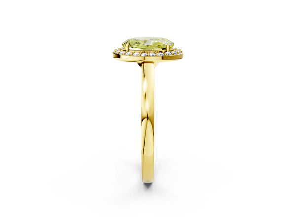 Yellow gold Fancy Yellow Oval Cut Halo Diamond Ring with Solitaire Band and Prong Setting
