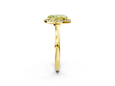 Yellow gold Fancy Yellow Oval Cut Halo Diamond Ring with Solitaire Band and Prong Setting_2