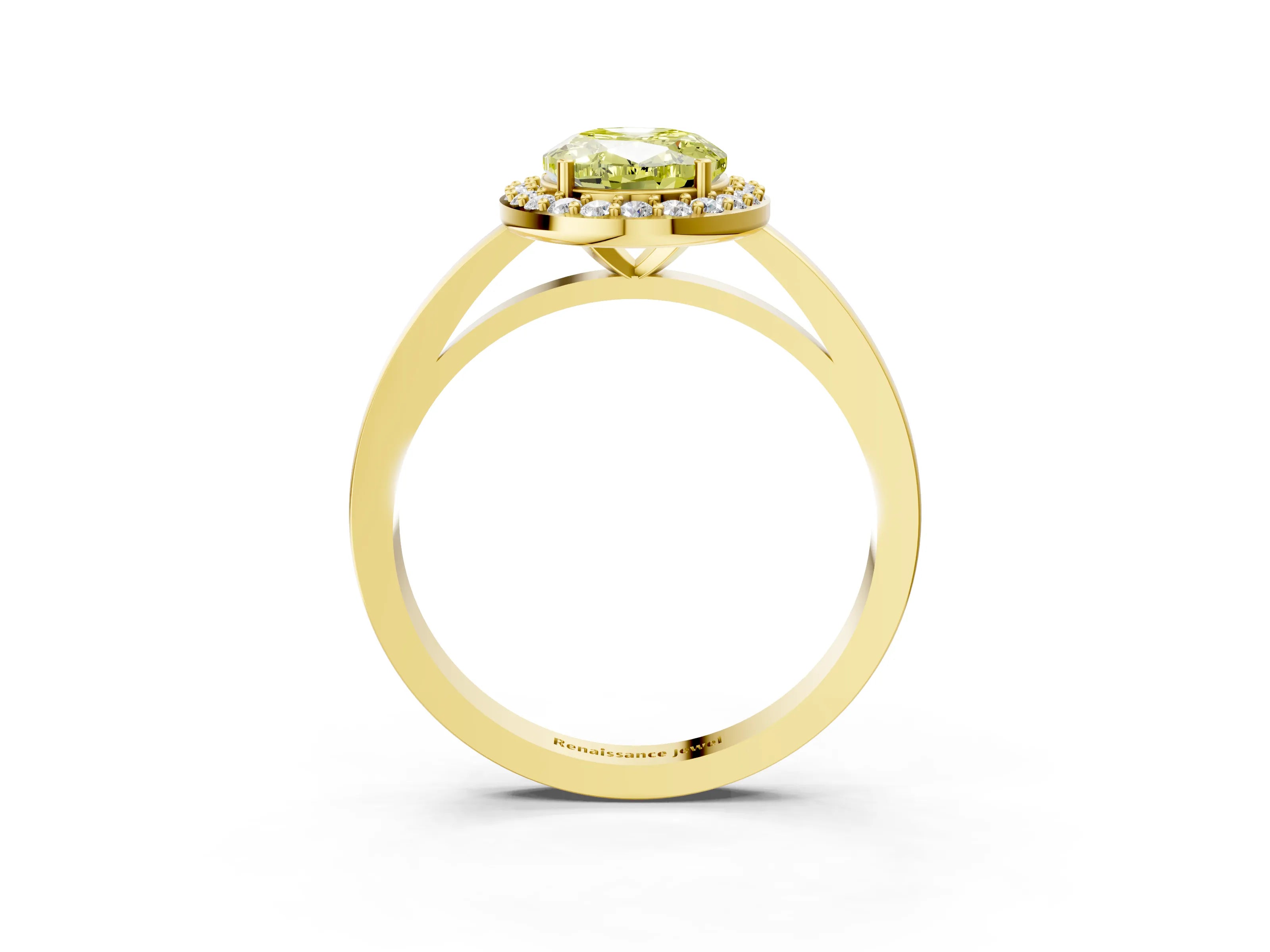 Yellow gold Fancy Yellow Oval Cut Halo Diamond Ring with Solitaire Band and Prong Setting_3