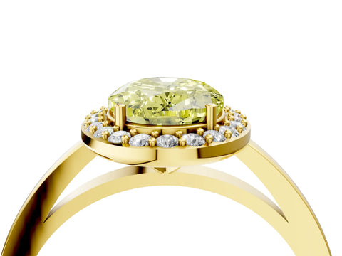 Yellow gold Fancy Yellow Oval Cut Halo Diamond Ring with Solitaire Band and Prong Setting_4