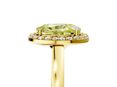 Yellow gold Fancy Yellow Oval Cut Halo Diamond Ring with Solitaire Band and Prong Setting_5