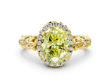 Yellow gold Fancy Yellow Oval Cut Halo Diamond Solitaire with Filigree Band and Four-Prong Setting_12
