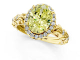 Yellow gold Fancy Yellow Oval Cut Halo Diamond Solitaire with Filigree Band and Four-Prong Setting_13