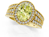 Yellow gold Fancy Yellow Oval Cut Halo Diamond Split Shank Ring with Prong Setting_1