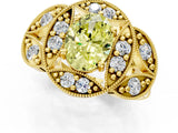 Yellow gold Fancy Yellow Oval Cut Halo Milgrain Diamond Engagement Ring with Leaf Band and Four-Prong Setting_1
