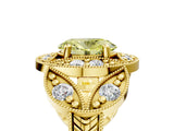 Yellow gold Fancy Yellow Oval Cut Halo Milgrain Diamond Engagement Ring with Leaf Band and Four-Prong Setting_5