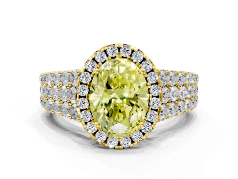 Yellow gold Fancy Yellow Oval Cut Halo Pavé Diamond Engagement Ring with Split Shank and Four-Prong Setting_3