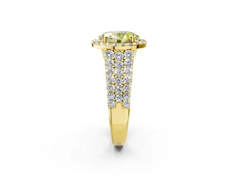 Yellow gold Fancy Yellow Oval Cut Halo Pavé Diamond Engagement Ring with Split Shank and Four-Prong Setting_5