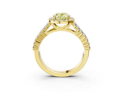 Yellow gold Fancy Yellow Oval Cut Halo Pavé Diamond Engagement Ring with Split Shank and Four-Prong Setting_6