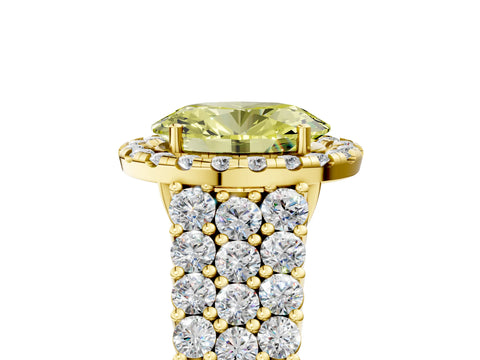 Yellow gold Fancy Yellow Oval Cut Halo Pavé Diamond Engagement Ring with Split Shank and Four-Prong Setting_8