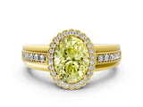 Yellow gold Fancy Yellow Oval  Cut Halo Pave Band Four-Prong Ring_49