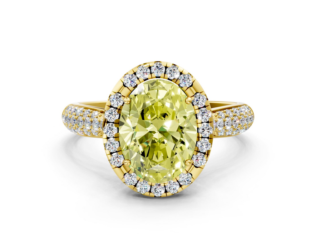 Yellow gold Fancy Yellow Oval  Cut Halo Pave Band Four-Prong Setting Ring_37