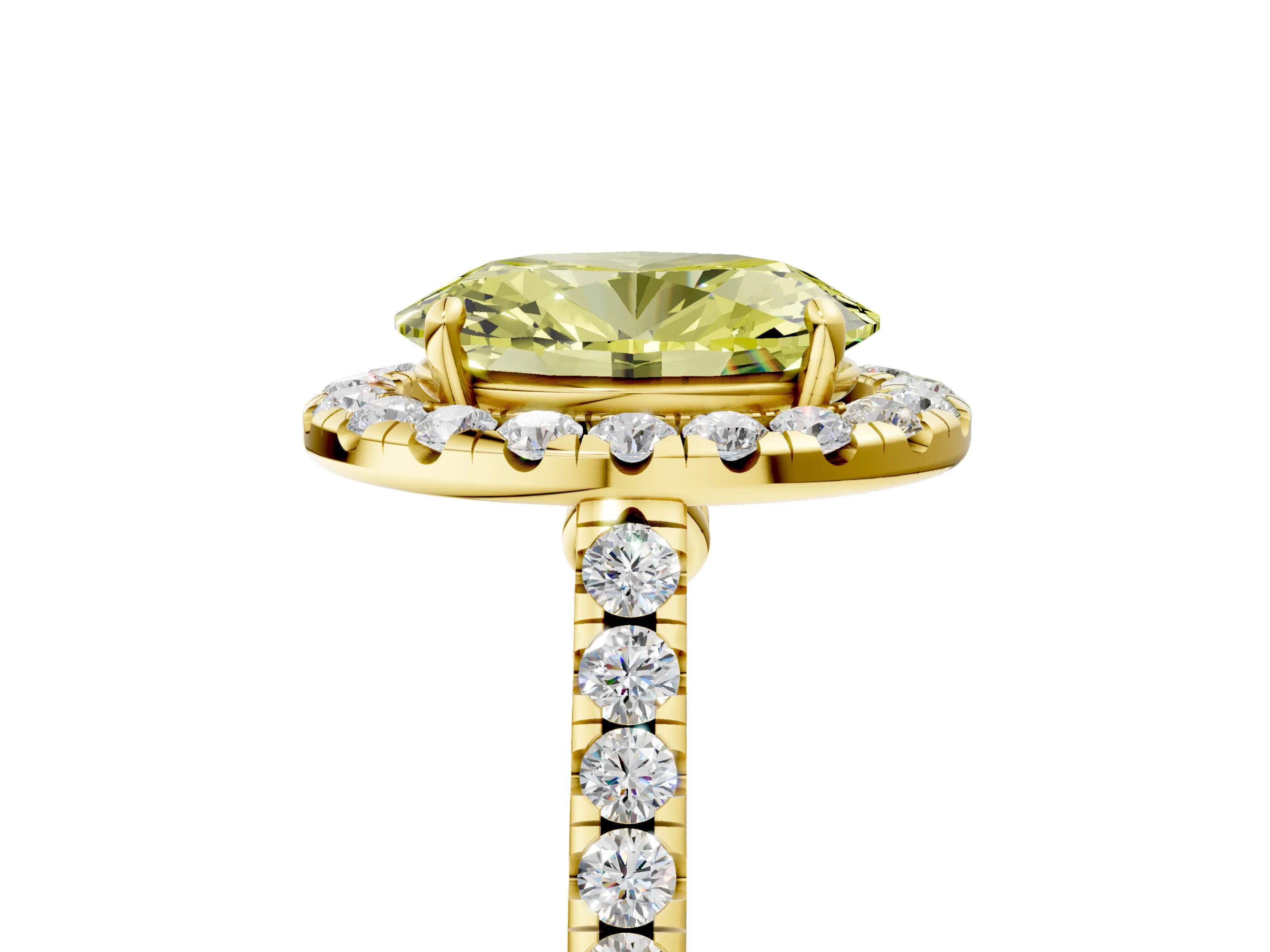 Yellow gold Fancy Yellow Oval Cut Halo Pave Diamond Engagement Ring with Four-Prong Setting_5