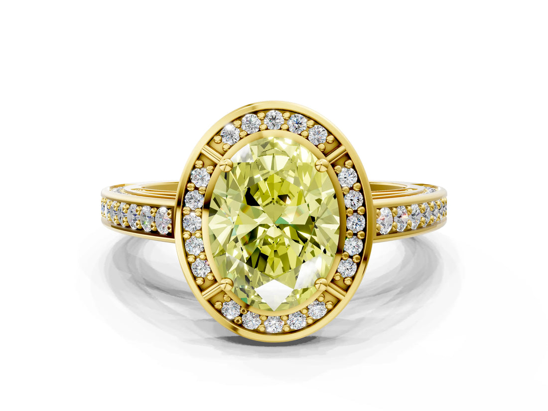 Yellow gold Fancy Yellow Oval  Cut Halo Pave Split Shank Prong Setting Ring_32