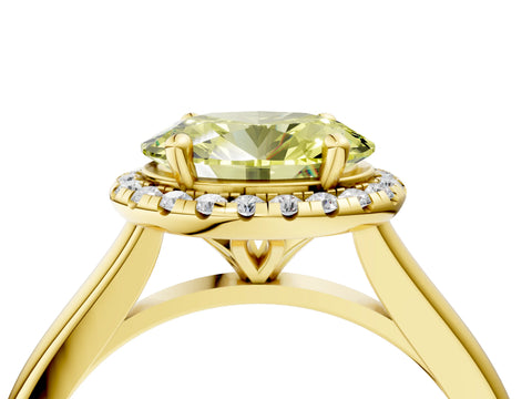 Yellow gold Fancy Yellow Oval Cut Halo Round Diamond Solitaire Engagement Ring with Pave Band and Four-Prong Setting_16