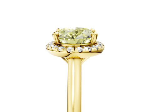 Yellow gold Fancy Yellow Oval Cut Halo Round Diamond Solitaire Engagement Ring with Pave Band and Four-Prong Setting_17