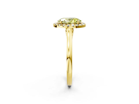 Yellow gold Fancy Yellow Oval Cut Halo Round Diamond Solitaire Ring with Pavé Band and Four-Prong Setting_2