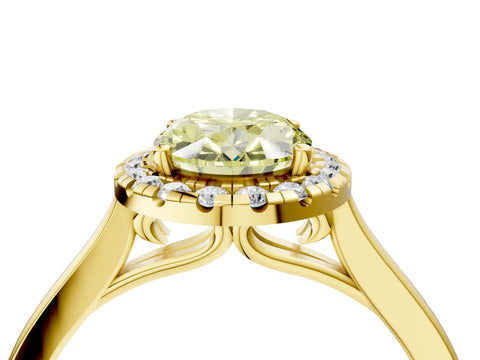 Yellow gold Fancy Yellow Oval Cut Halo Round Diamond Solitaire Ring with Pavé Band and Four-Prong Setting_4