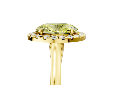 Yellow gold Fancy Yellow Oval Cut Halo Round Diamond Solitaire Ring with Pavé Band and Four-Prong Setting_5
