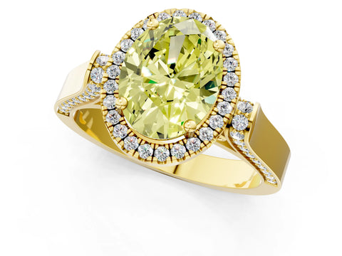 Yellow gold Fancy Yellow Oval Cut Halo Round Diamond Twist Band with Four-Prong Setting_1