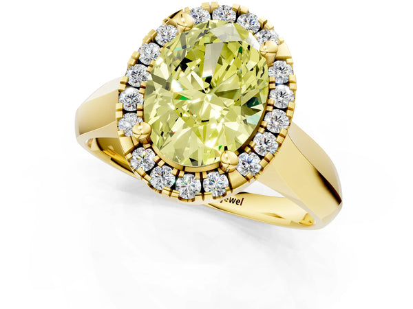 Yellow gold Fancy Yellow Oval  Cut Halo Solitaire Engagement Ring with Square Band and Four-Prong Setting