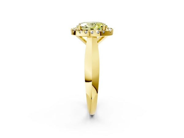 Yellow gold Fancy Yellow Oval  Cut Halo Solitaire Engagement Ring with Square Band and Four-Prong Setting