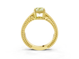 Yellow gold Fancy Yellow Oval  Cut Milgrain Channel Set Engagement Ring with Solitaire Prong Setting_83