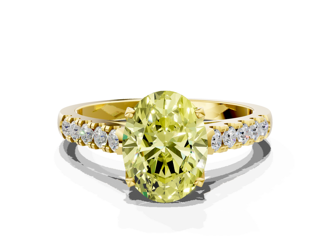 Yellow gold Fancy Yellow Oval  Cut Pavé Band Solitaire Ring with Four-Prong Setting_25