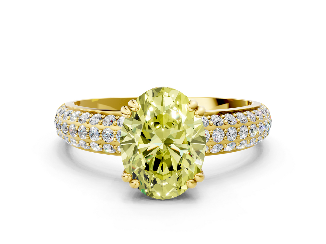 Yellow gold Fancy Yellow Oval  Cut Pave Diamond Engagement Ring with Channel Set Band and Four-Prong Setting_18