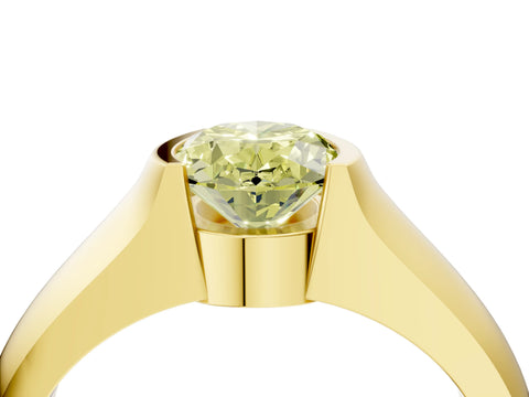 Yellow gold Fancy Yellow Oval Cut Solitaire Bezel Set Diamond Ring with Wide Band_4