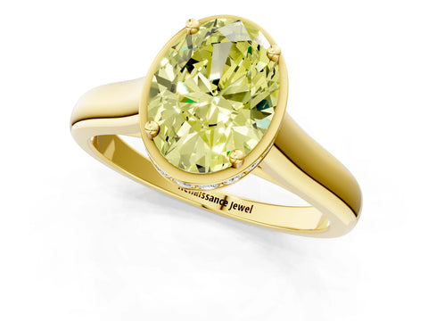 Yellow gold Fancy Yellow Oval Cut Solitaire Diamond Engagement Ring with Four-Prong Setting and Tapered Band_1