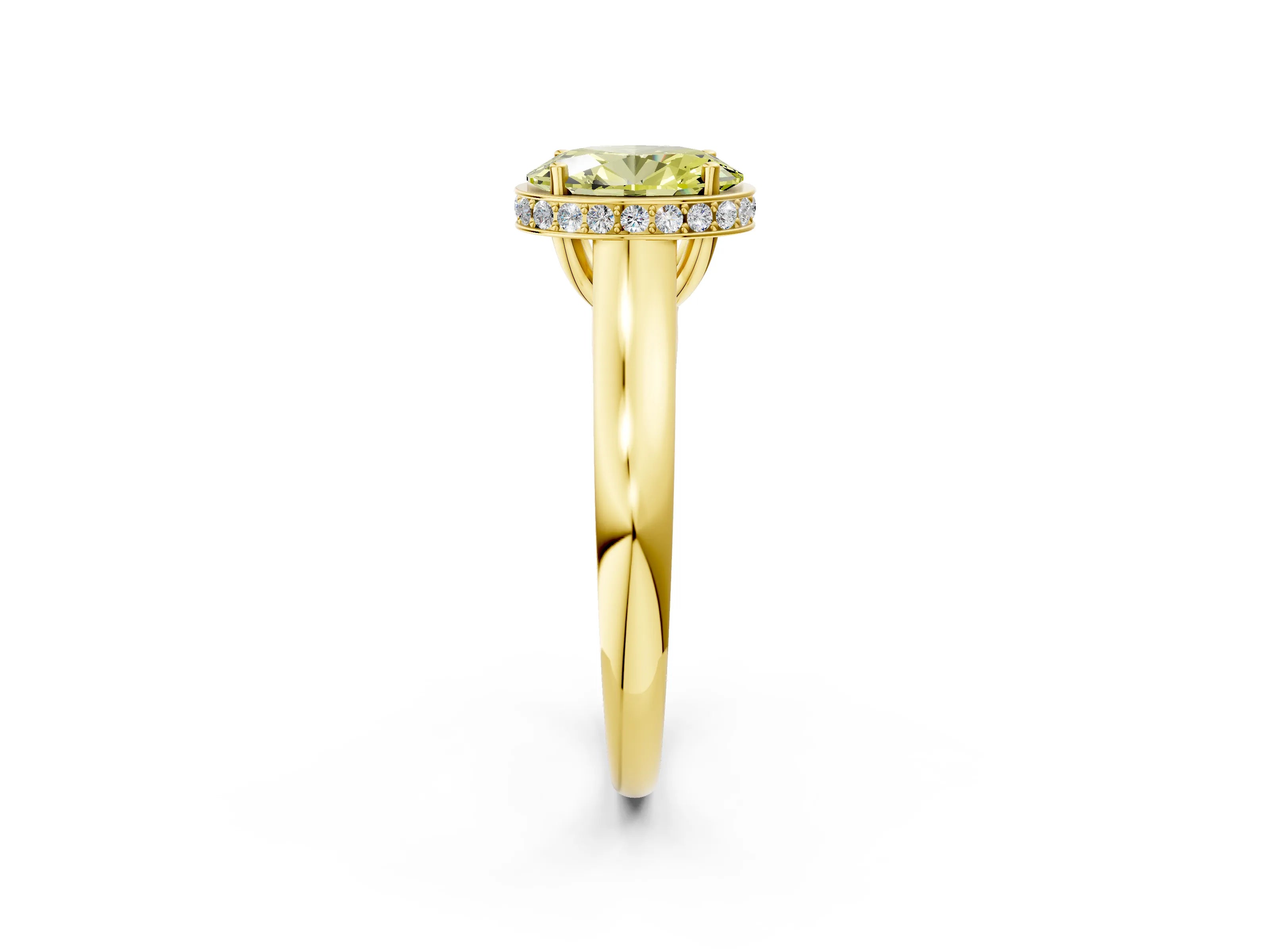 Yellow gold Fancy Yellow Oval Cut Solitaire Diamond Engagement Ring with Four-Prong Setting and Tapered Band_2