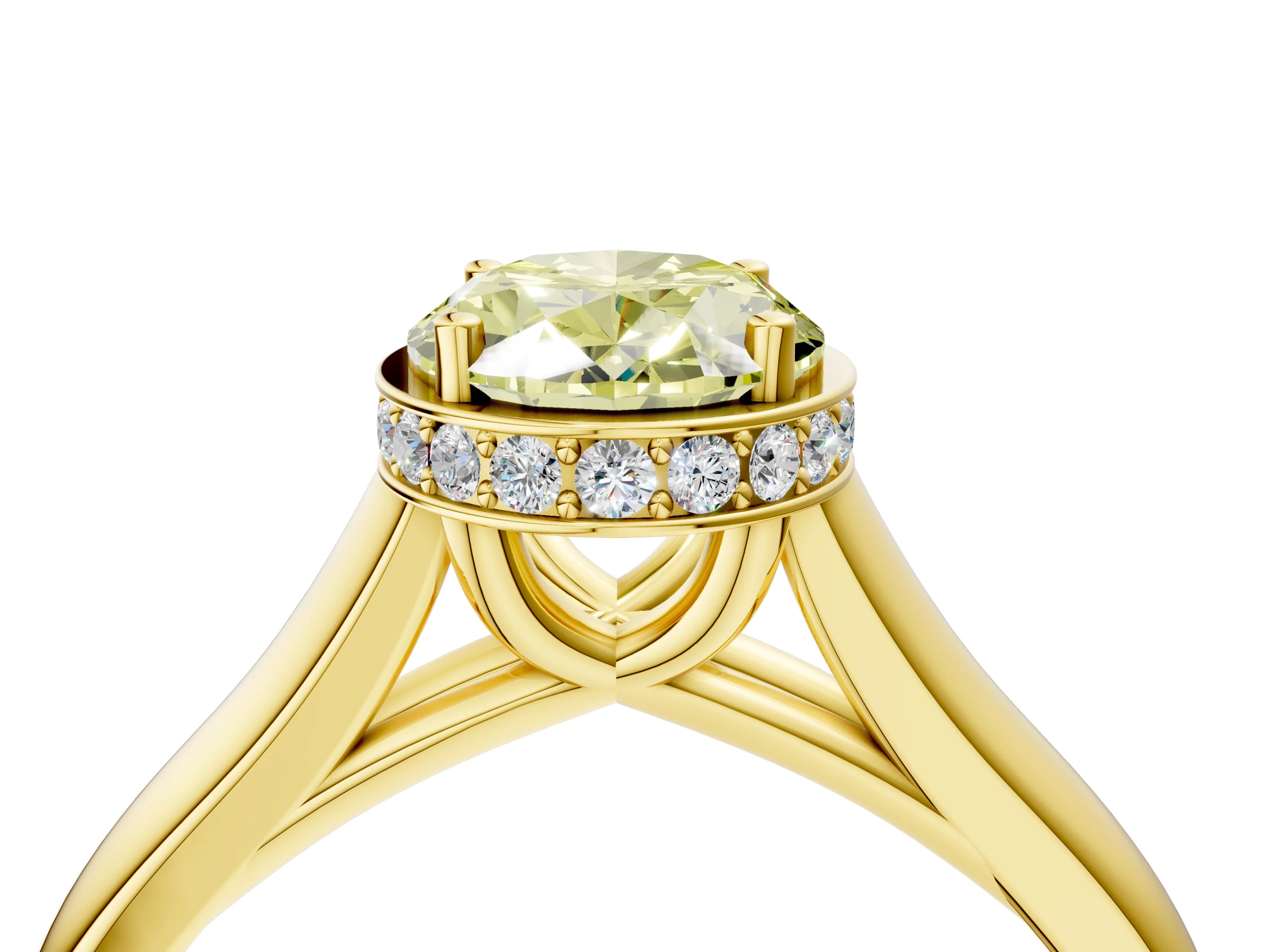 Yellow gold Fancy Yellow Oval Cut Solitaire Diamond Engagement Ring with Four-Prong Setting and Tapered Band_4