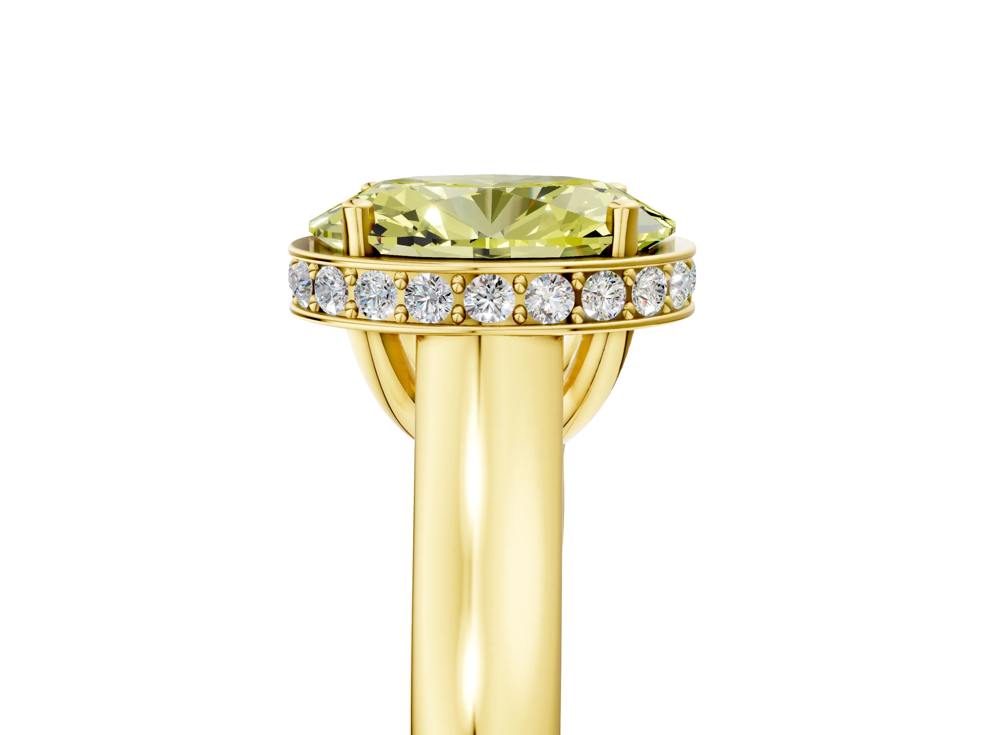 Yellow gold Fancy Yellow Oval Cut Solitaire Diamond Engagement Ring with Four-Prong Setting and Tapered Band_5