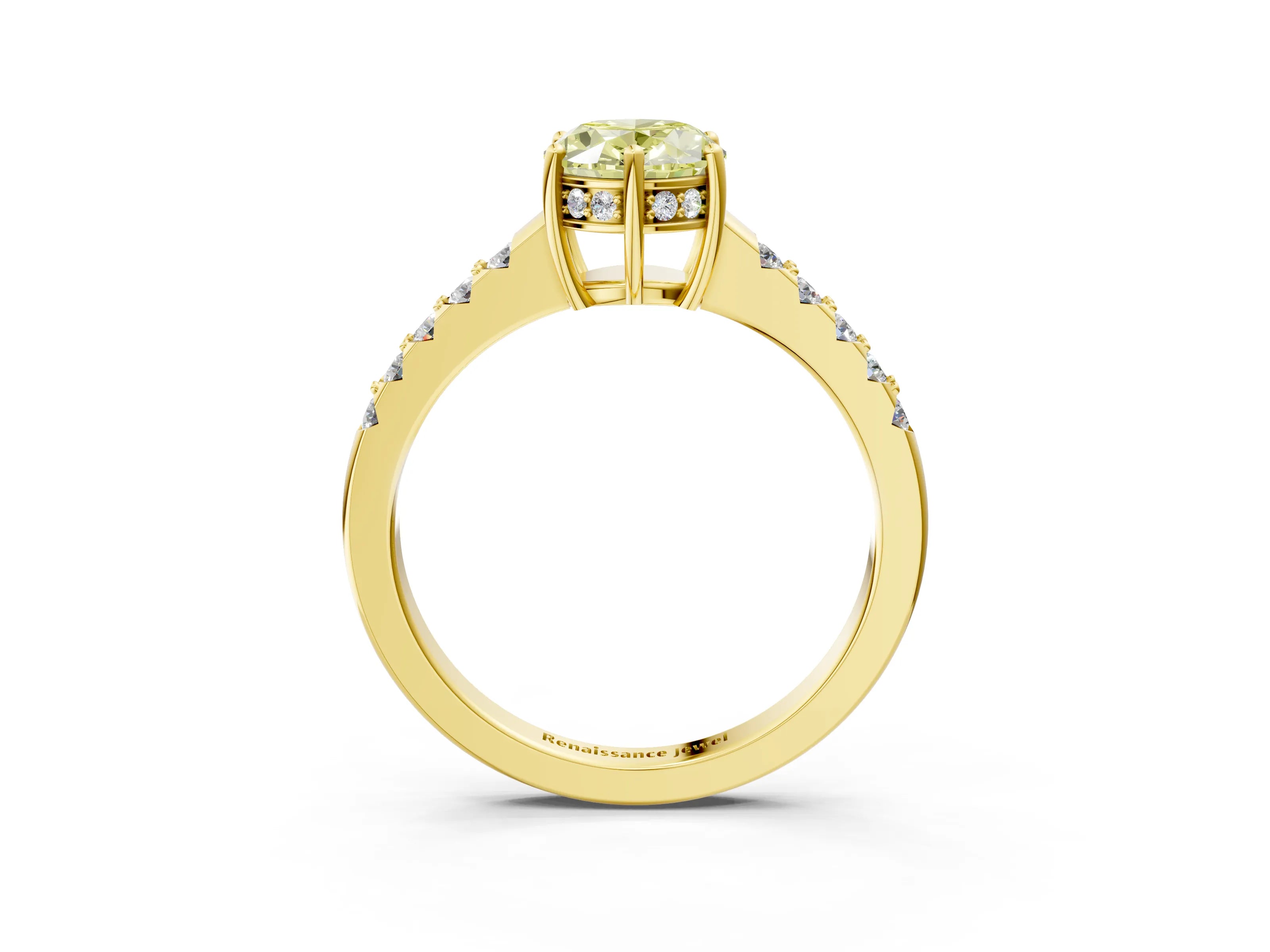Yellow gold Fancy Yellow Oval Cut Solitaire Diamond Engagement Ring with Pavé Band and Six-Prong Setting_15