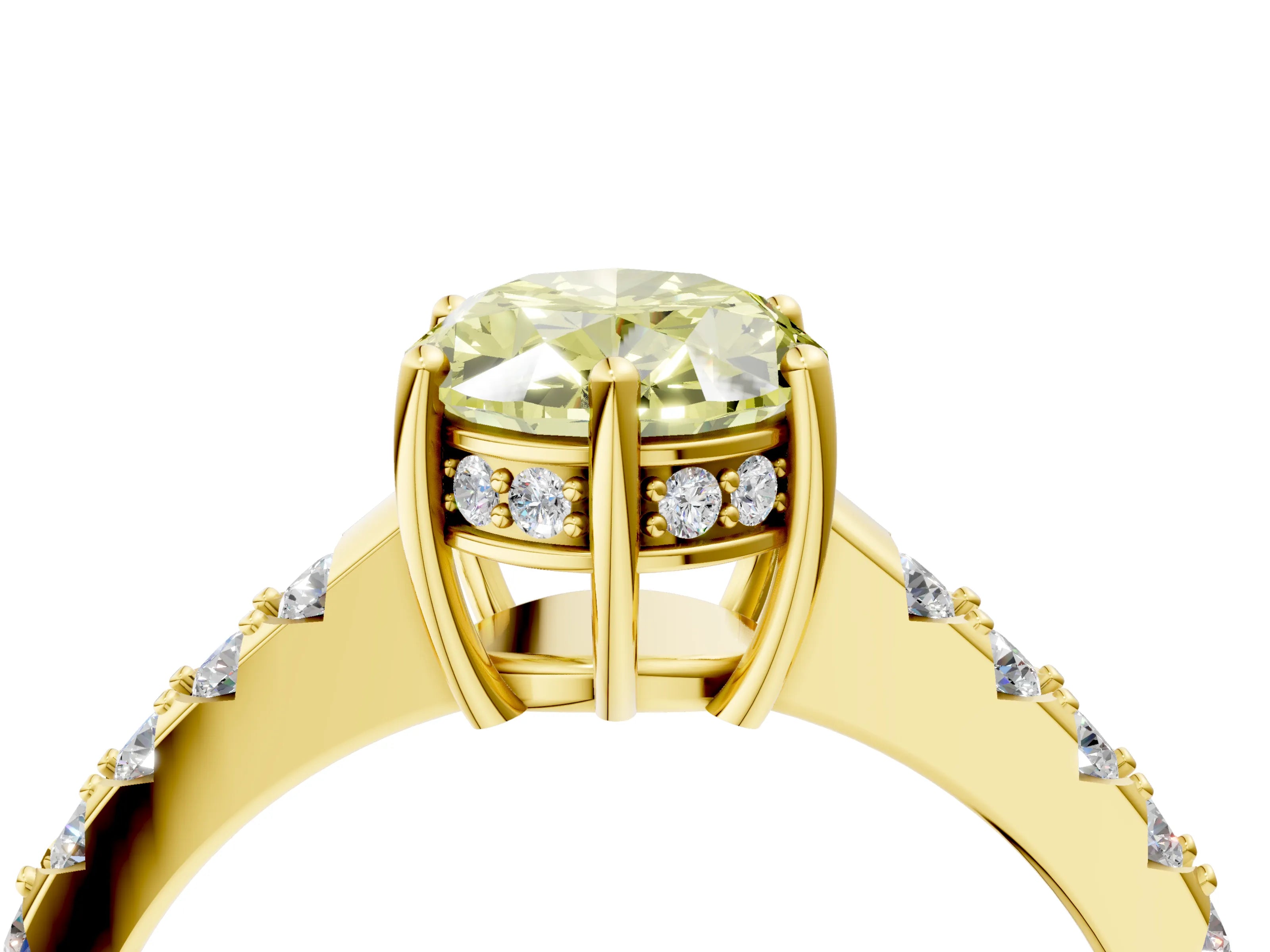 Yellow gold Fancy Yellow Oval Cut Solitaire Diamond Engagement Ring with Pavé Band and Six-Prong Setting_16