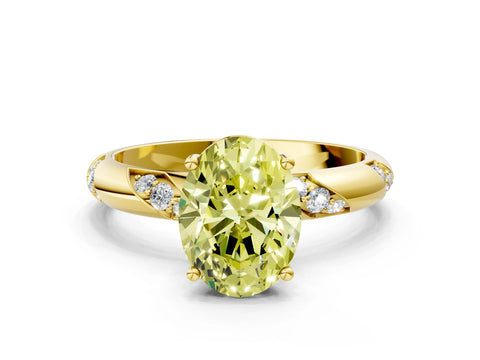 Yellow gold Fancy Yellow Oval Cut Solitaire Diamond Engagement Ring with Twisted Pave Band and Four-Prong Setting_3