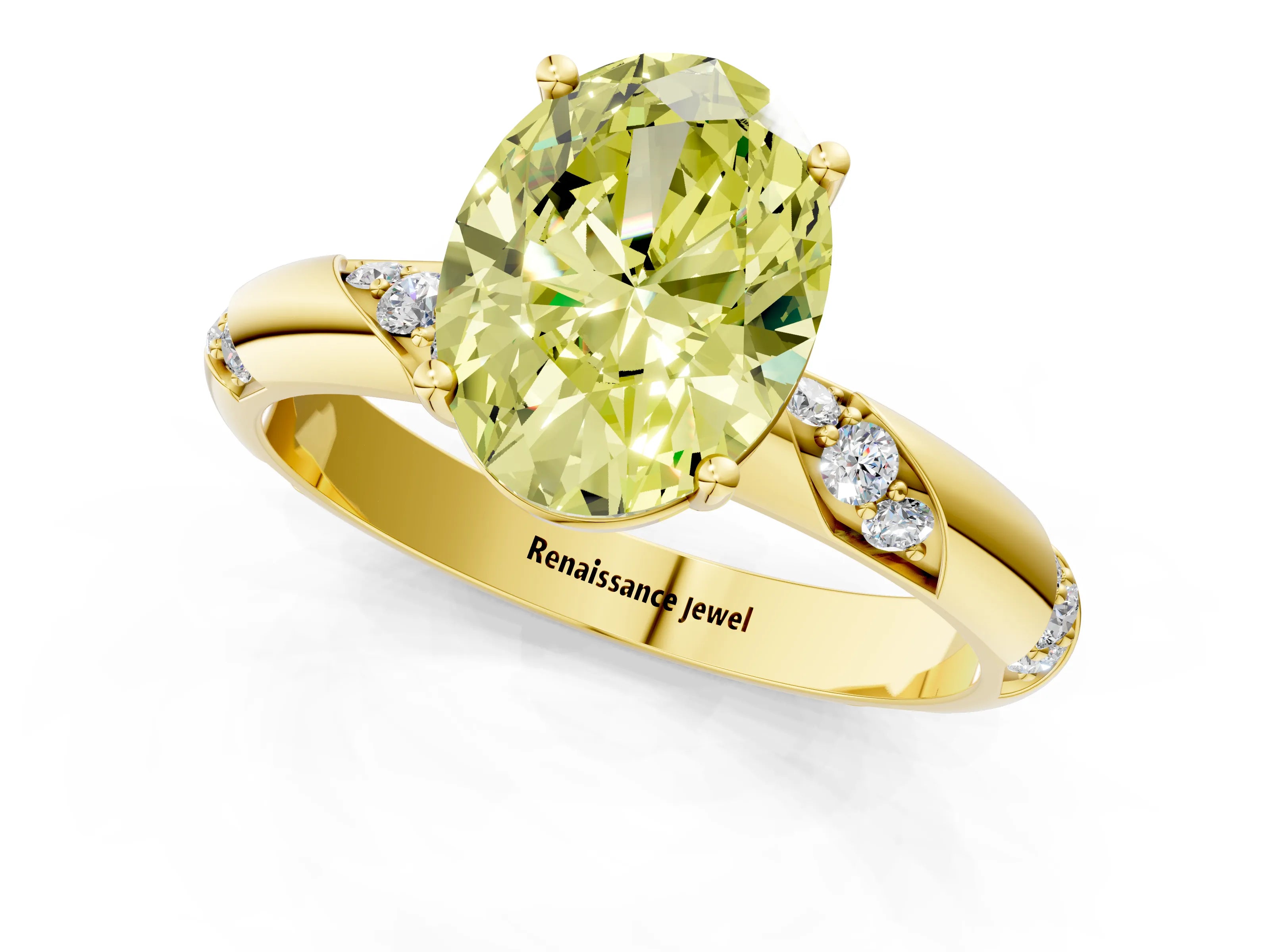 Yellow gold Fancy Yellow Oval Cut Solitaire Diamond Engagement Ring with Twisted Pave Band and Four-Prong Setting_4