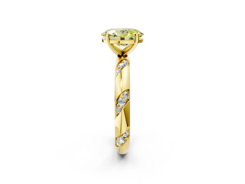 Yellow gold Fancy Yellow Oval Cut Solitaire Diamond Engagement Ring with Twisted Pave Band and Four-Prong Setting_5